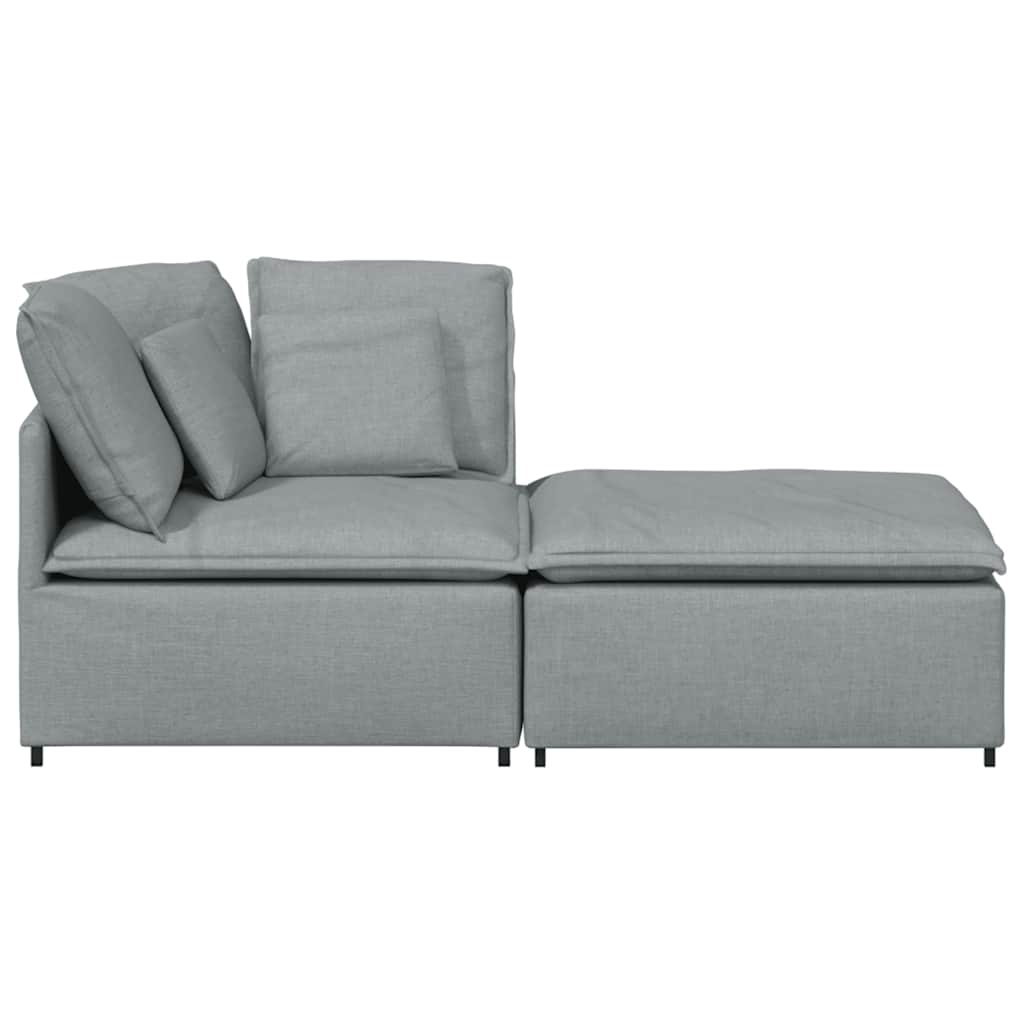 modulsofa med fodskammel og hynder stof lysegrå