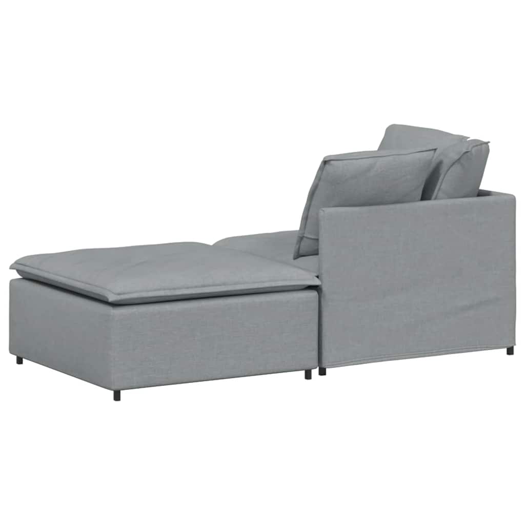 modulsofa med fodskammel og hynder stof lysegrå