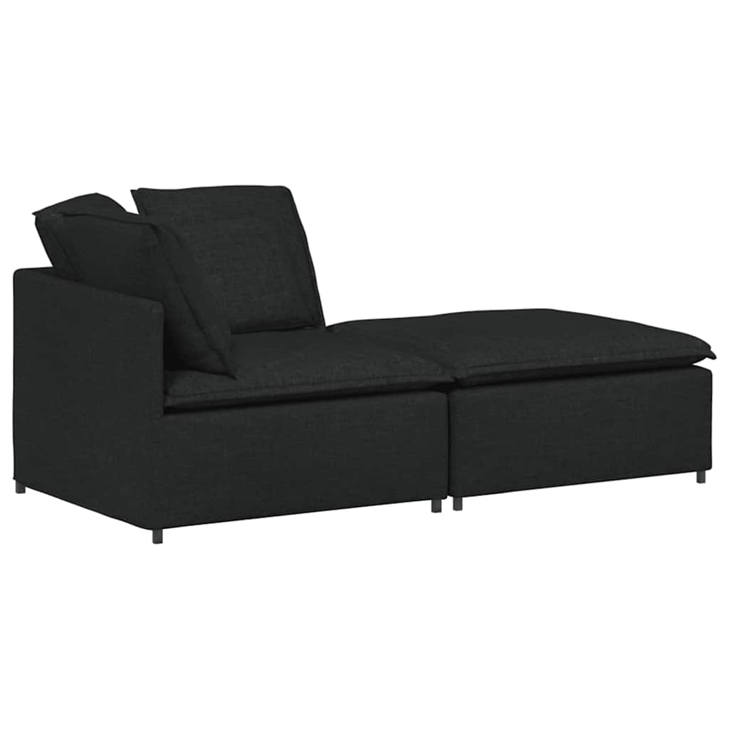 modulsofa med fodskammel og hynder stof sort