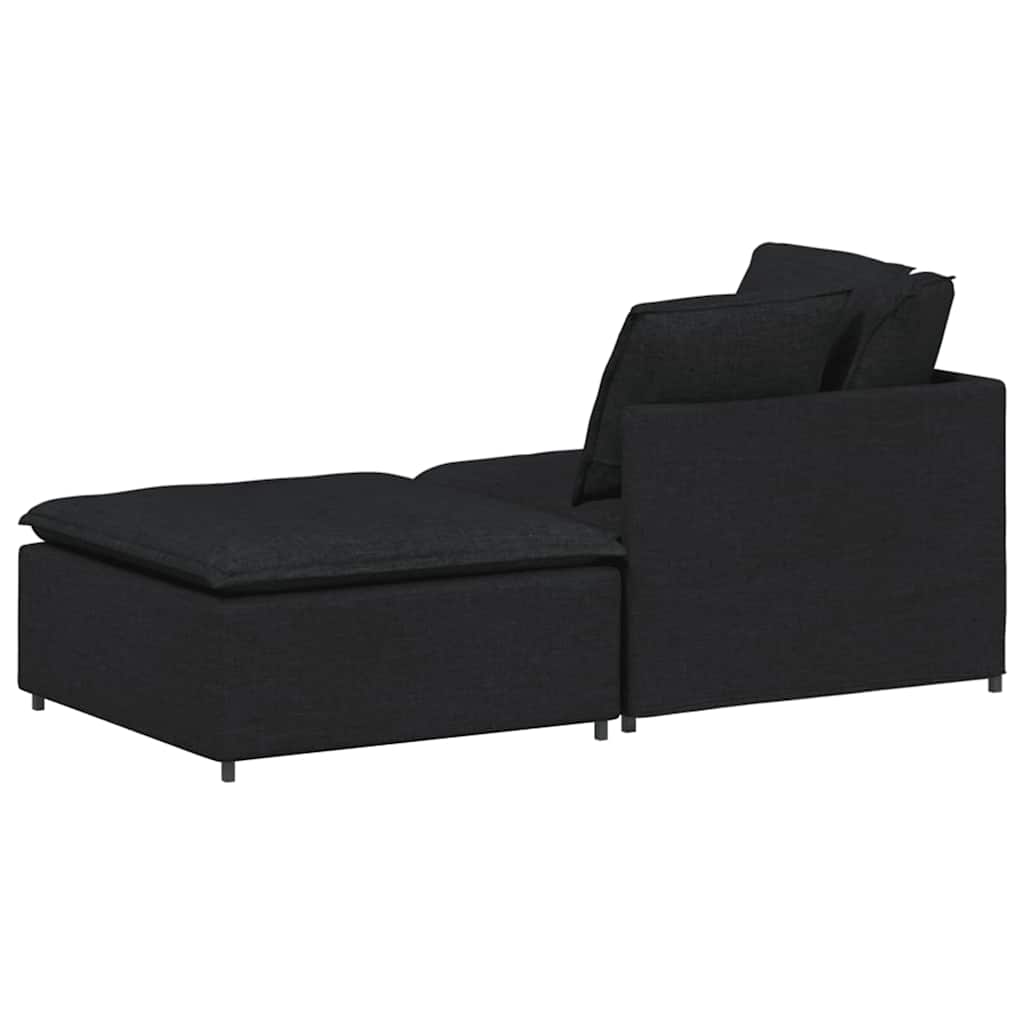modulsofa med fodskammel og hynder stof sort