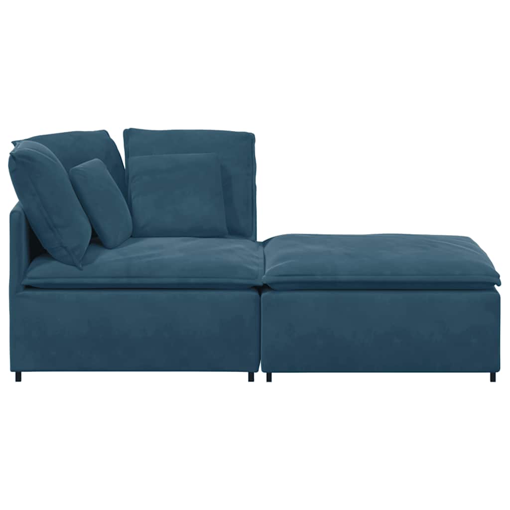 modulsofa med fodskammel og hynder fløjl blå