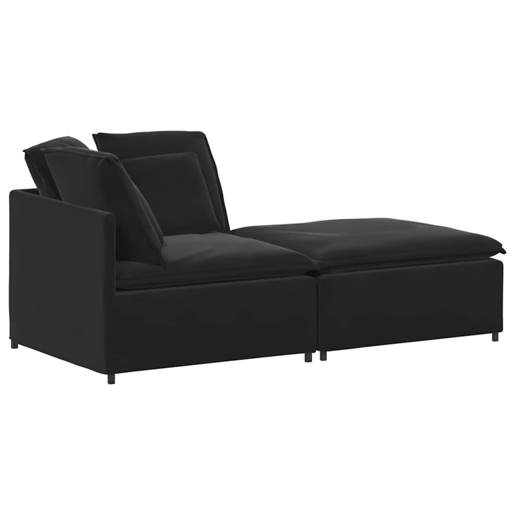 modulsofa med fodskammel og hynder fløjl sort