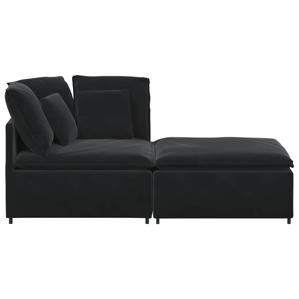 modulsofa med fodskammel og hynder fløjl sort