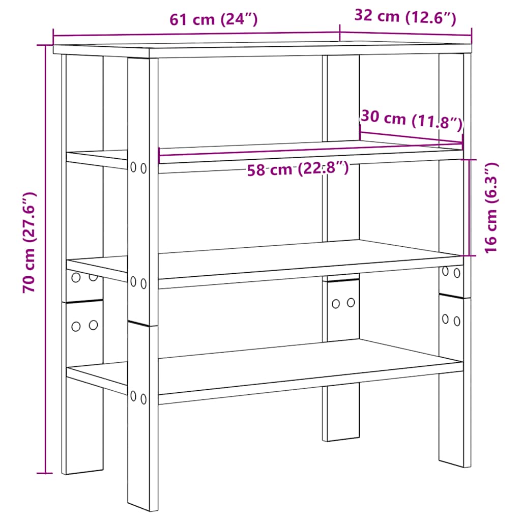 skoreol 61x32x70 cm konstrueret træ røget egetræsfarve