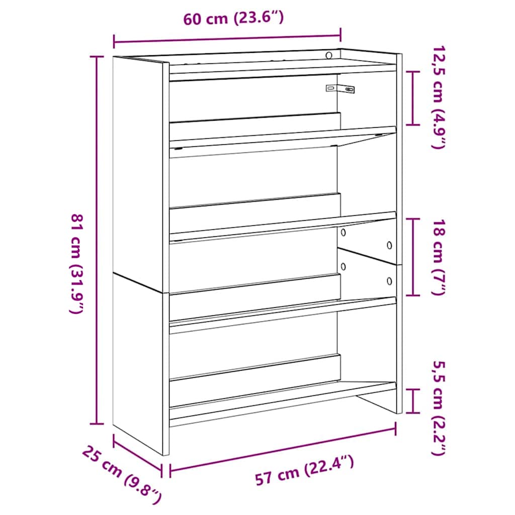 skoreol 60x25x81 cm konstrueret træ røget egetræsfarve