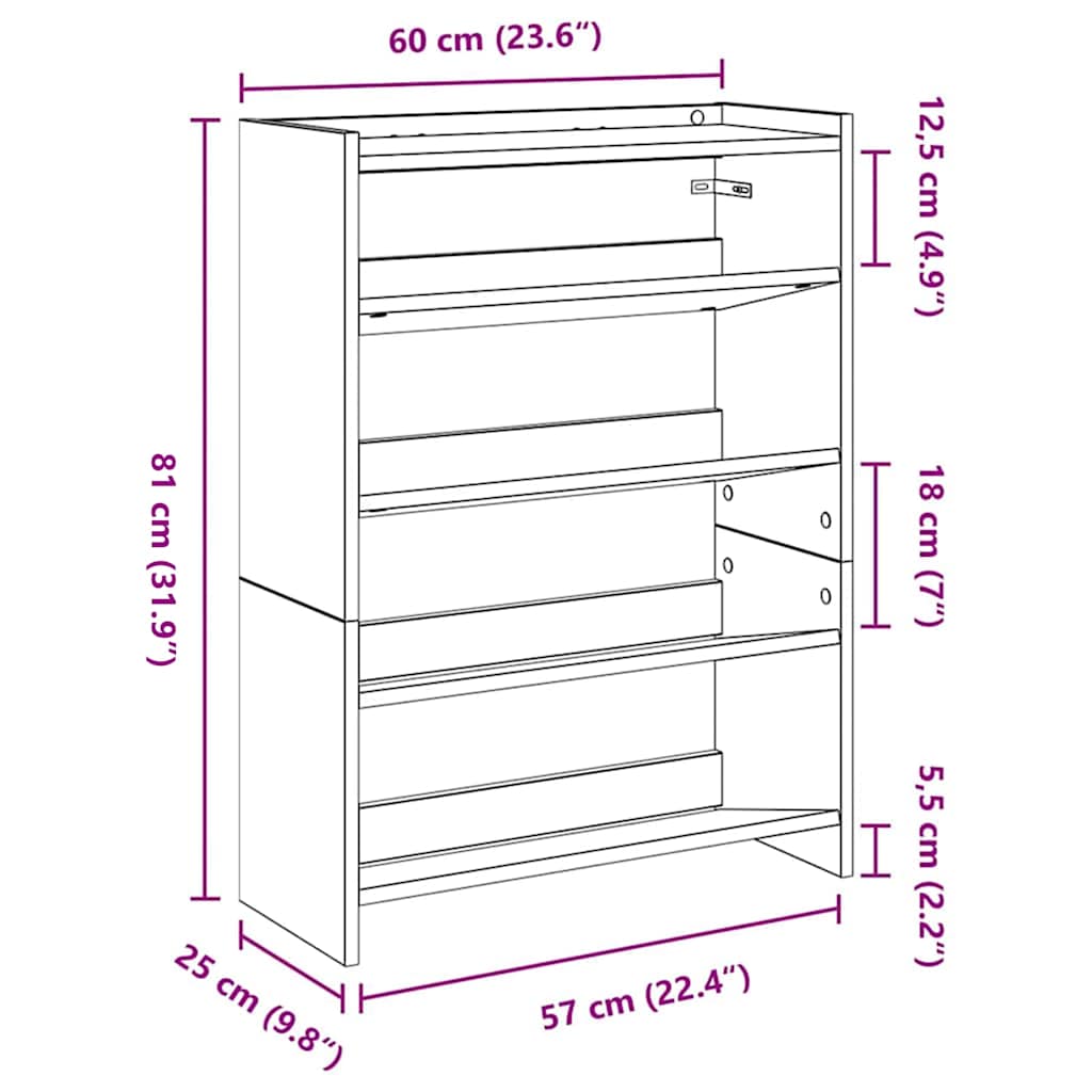 skoreol 60x25x81 cm konstrueret træ grå sonoma-eg