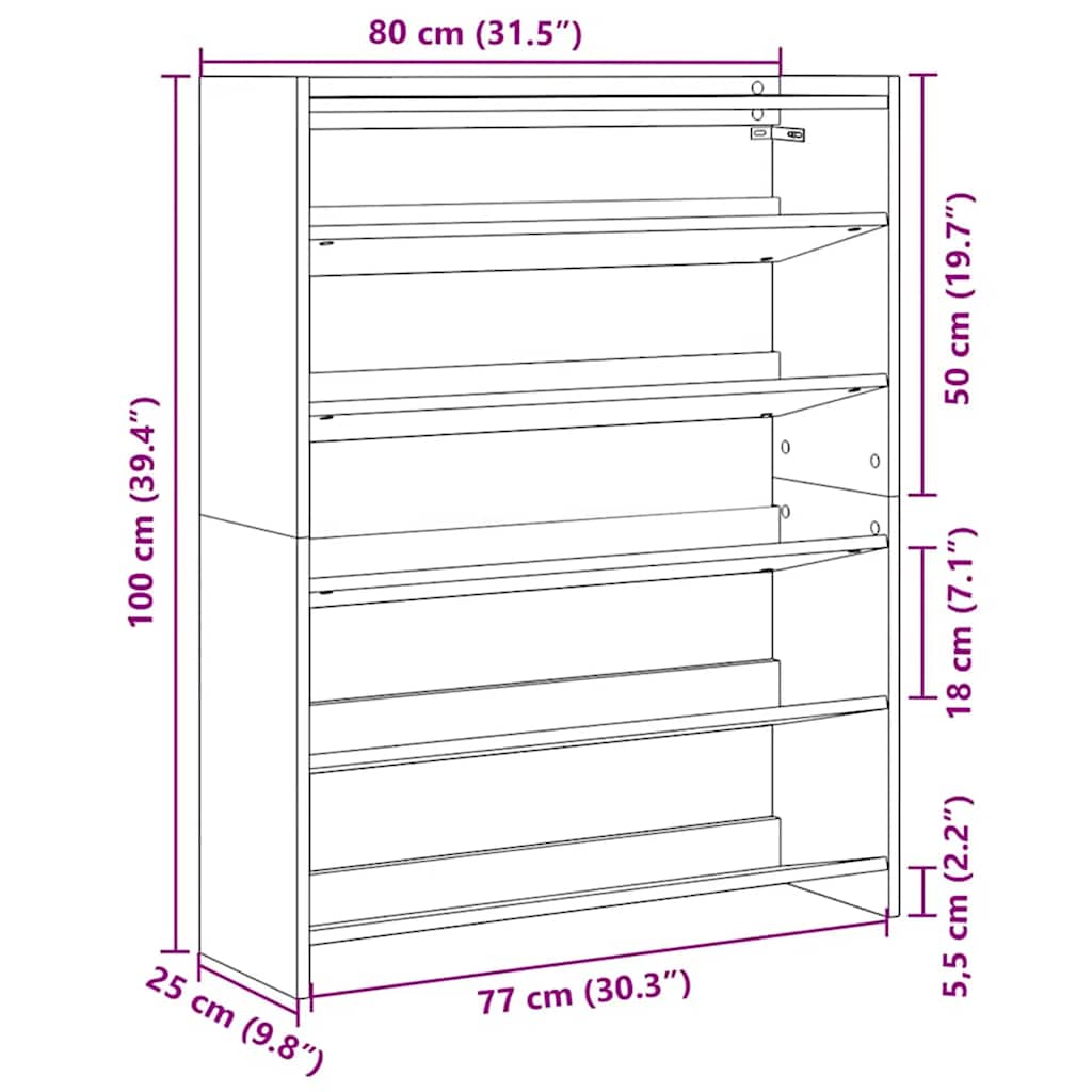 skoreol 80x25x100 cm konstrueret træ hvid