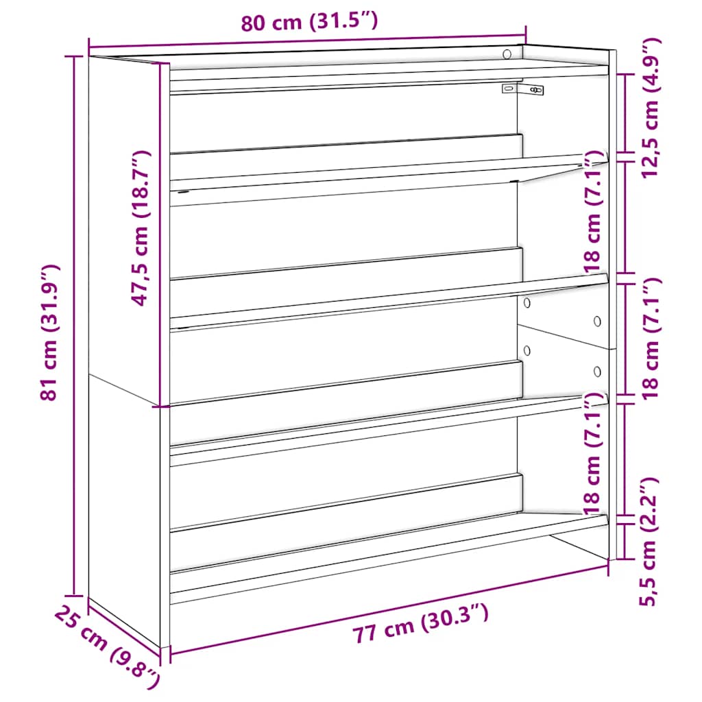 skostativ 80x25x81 cm konstrueret træ sort
