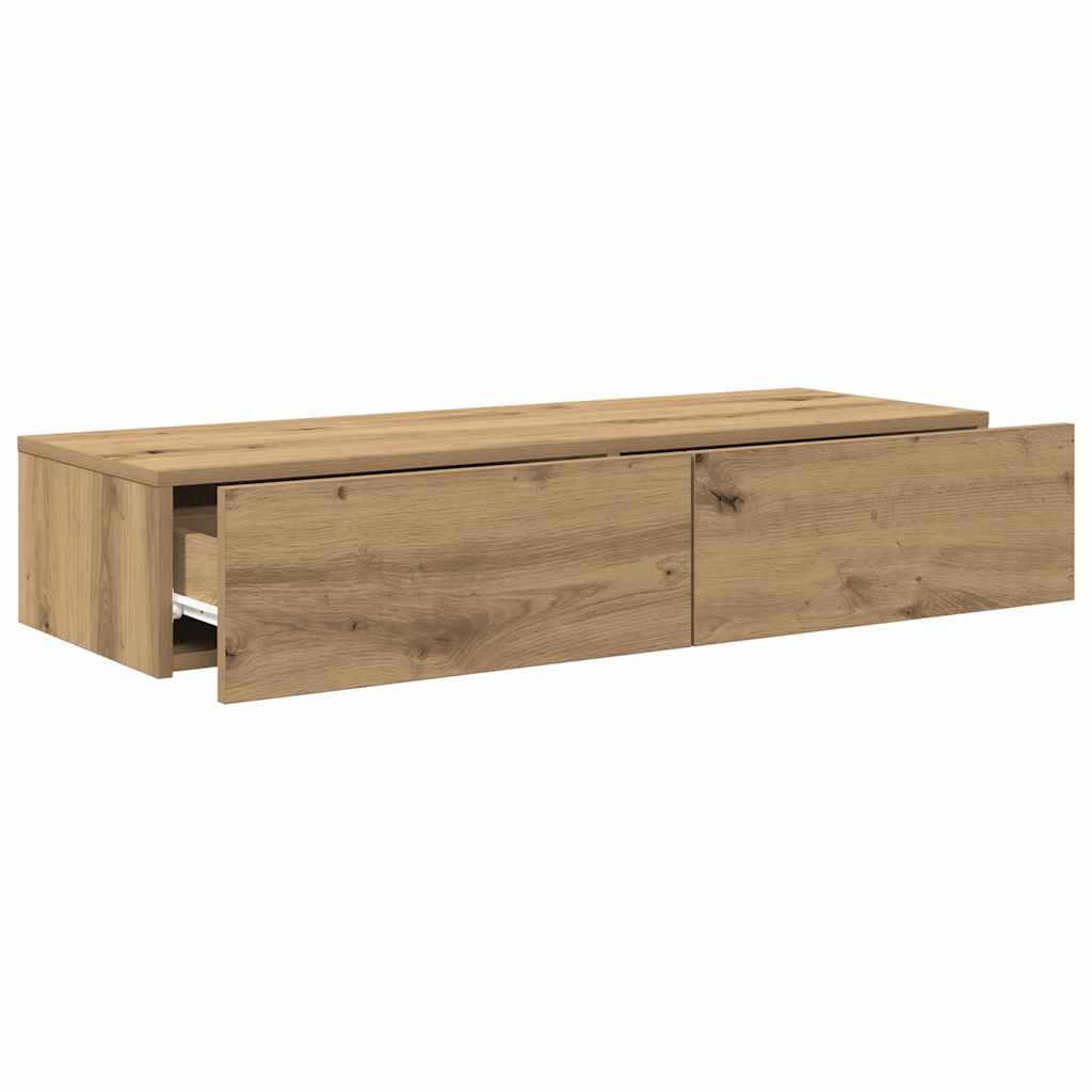 væghylde med skuffer 100x36x19 cm konstrueret træ egetræsfarve