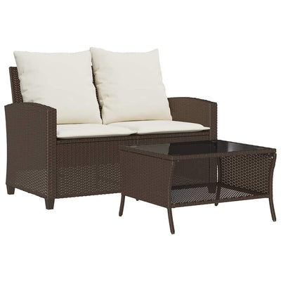 2-personers sofa med hynder og bord polyrattan brun