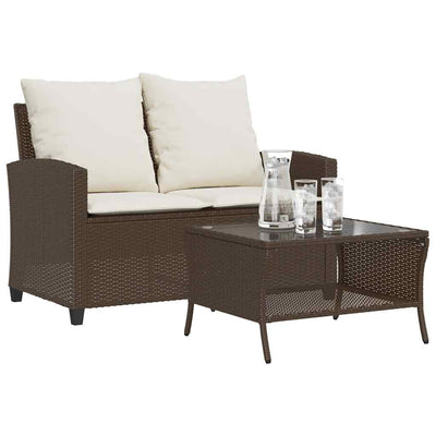 2-personers sofa med hynder og bord polyrattan brun