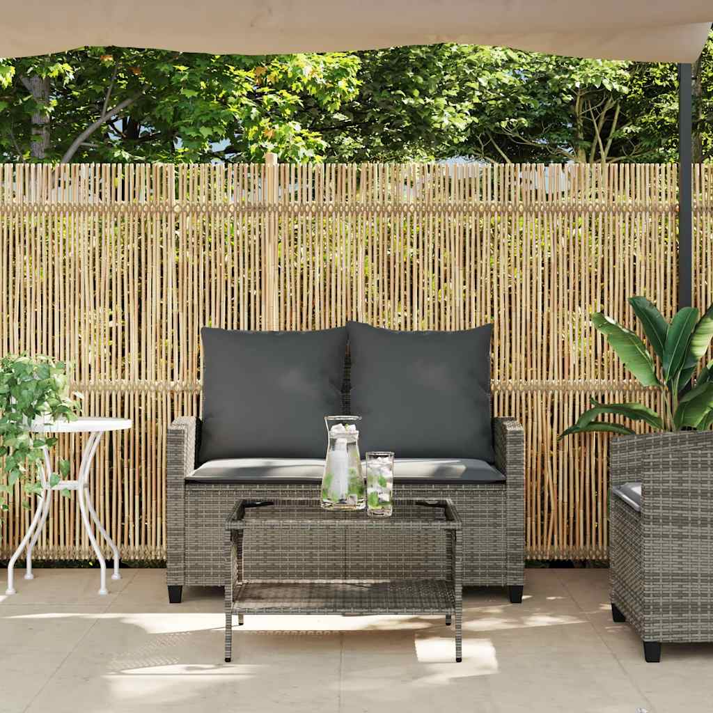 2-personers sofa med hynder og bord polyrattan grå
