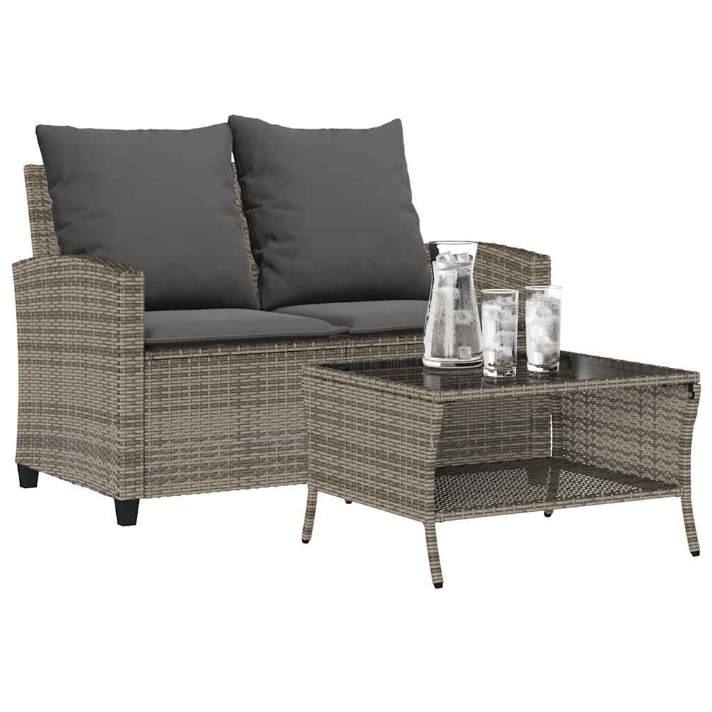 2-personers sofa med hynder og bord polyrattan grå billede