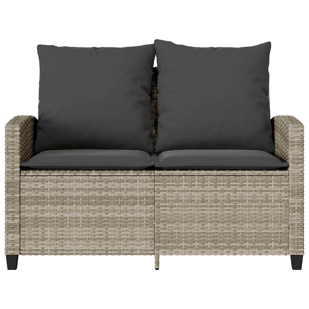 2-personers sofa med hynder og bord polyrattan lysegrå