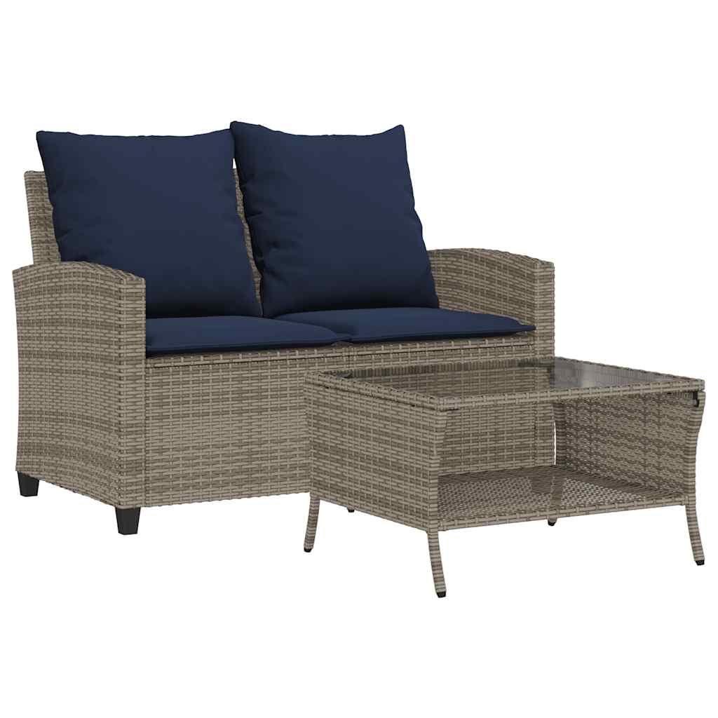 2-personers sofa med hynder og bord polyrattan grå