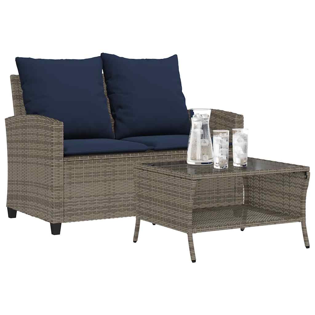 2-personers sofa med hynder og bord polyrattan grå billede