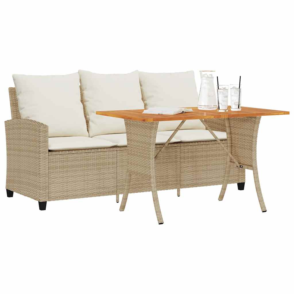 3-Personers Sofa Med Hynder Og Bord Polyrattan - Beige / Cremefarvet