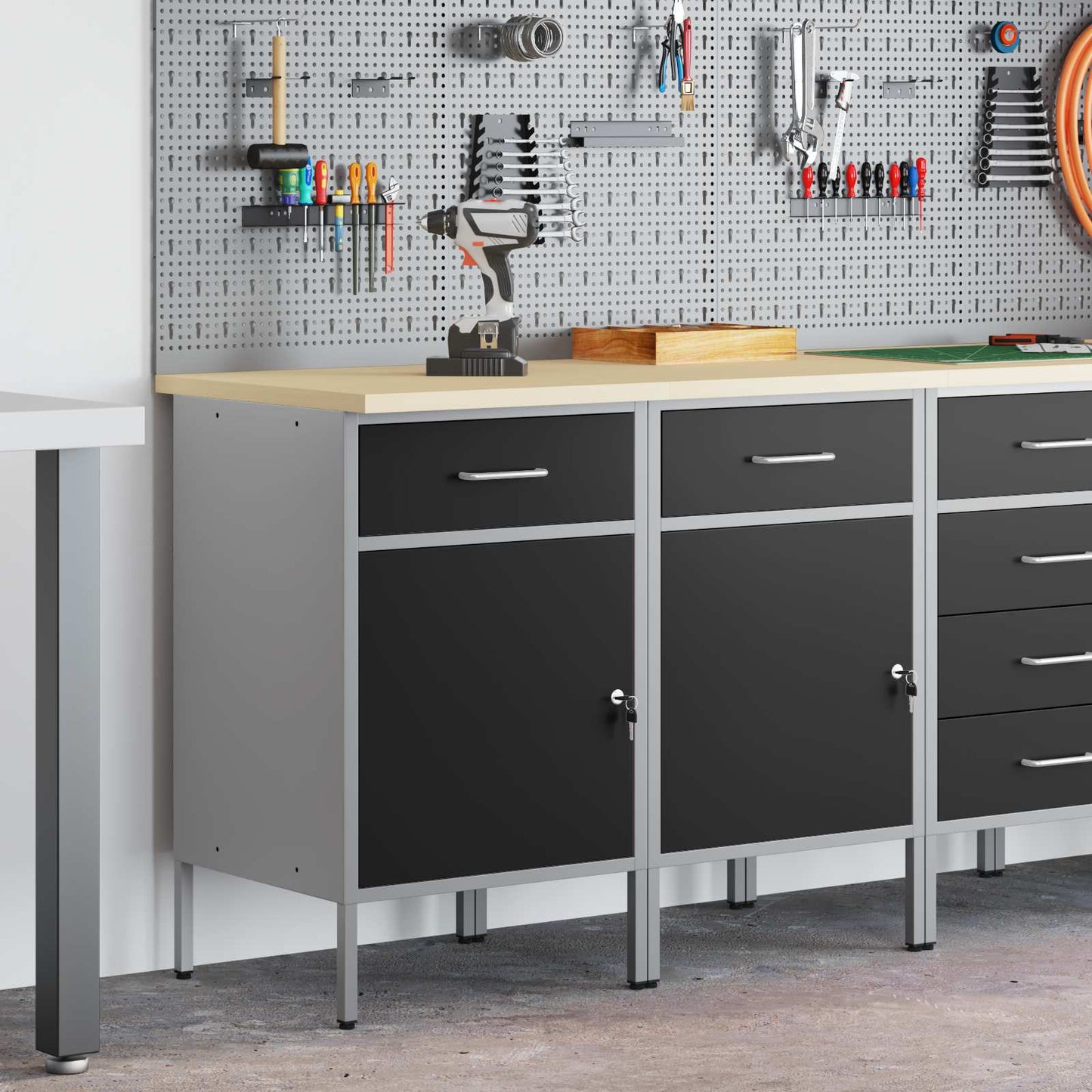 Arbejdsskab med skuffe 2 pcs Sort og grå 100 x 55 x 85 cm