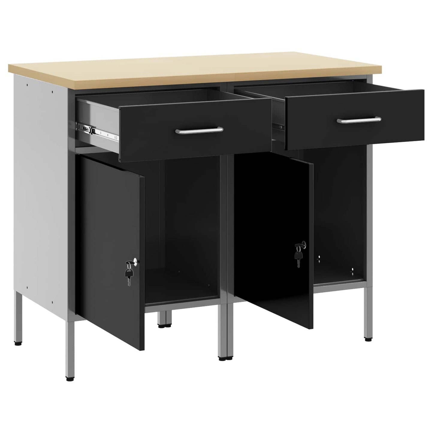Arbejdsskab med skuffe 2 pcs Sort og grå 100 x 55 x 85 cm