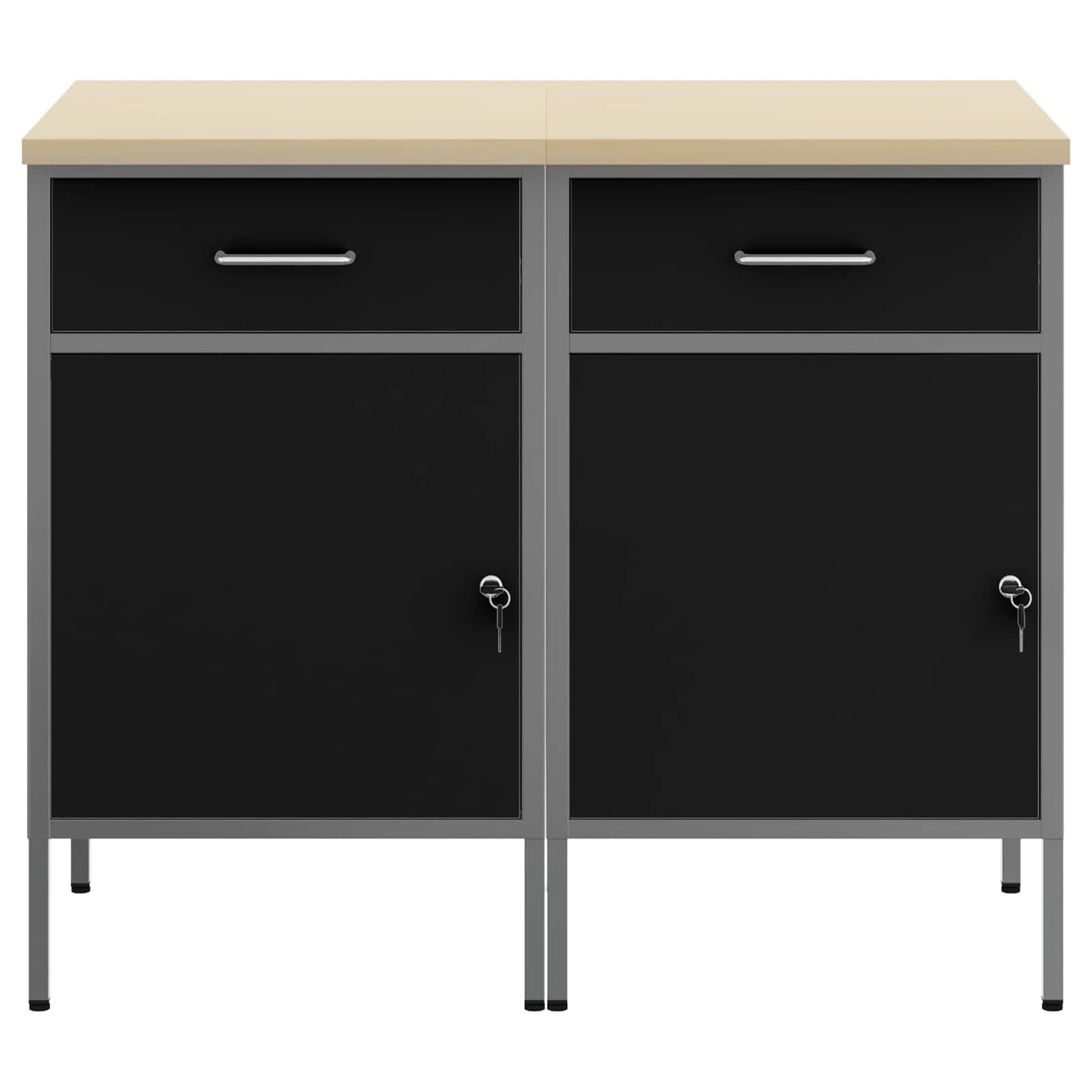 Arbejdsskab med skuffe 2 pcs Sort og grå 100 x 55 x 85 cm