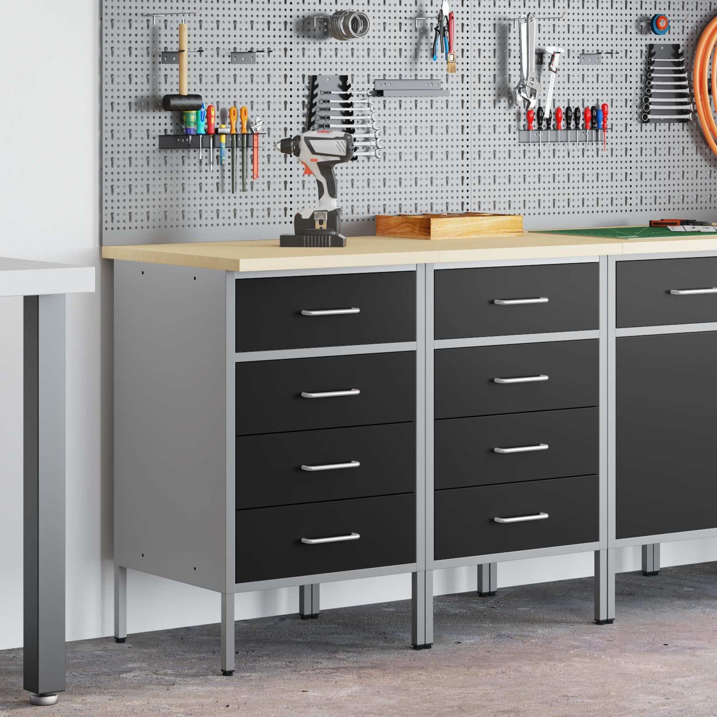 Arbejdsskab med skuffe 2 pcs Sort og grå 100 x 55 x 85 cm