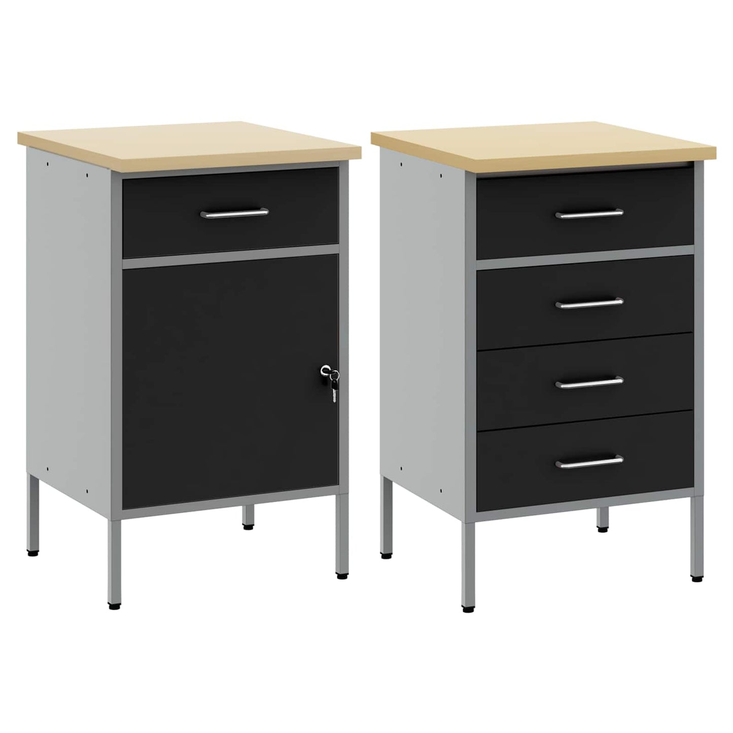 Arbejdsskab med skuffe 2 pcs Sort og grå 100 x 55 x 85 cm