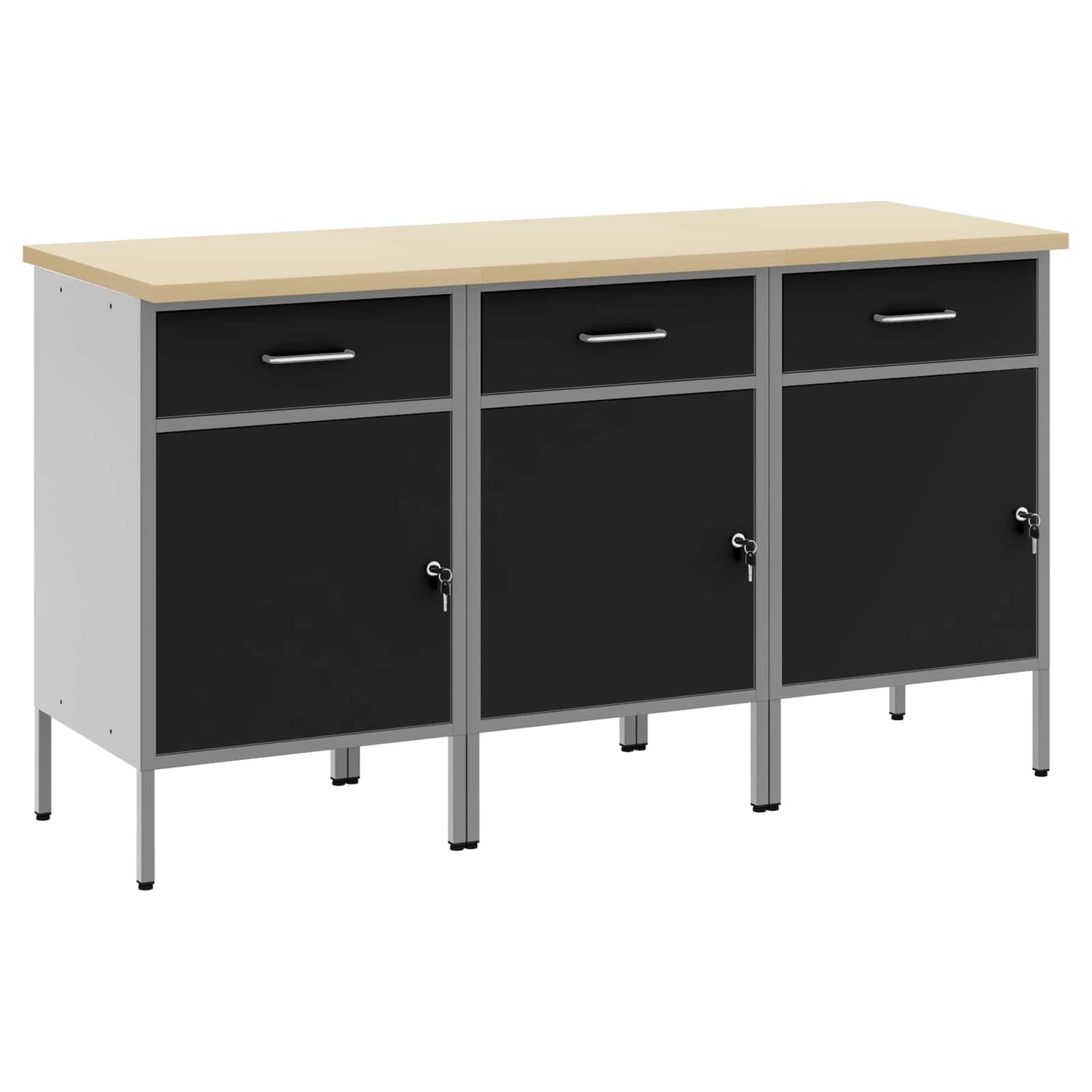 Arbejdsskab med skuffe 3 pcs Sort og grå 150 x 55 x 85 cm