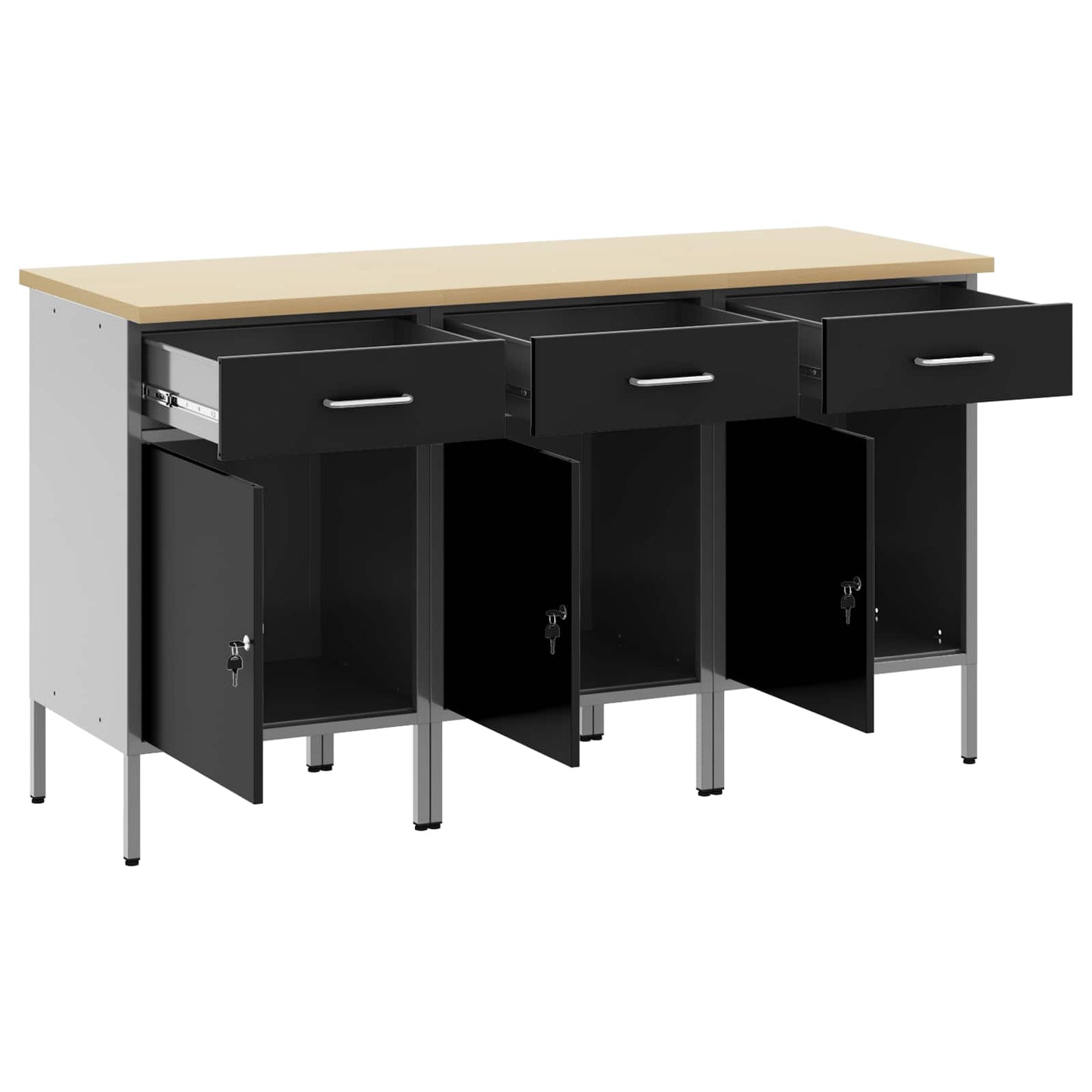 Arbejdsskab med skuffe 3 pcs Sort og grå 150 x 55 x 85 cm