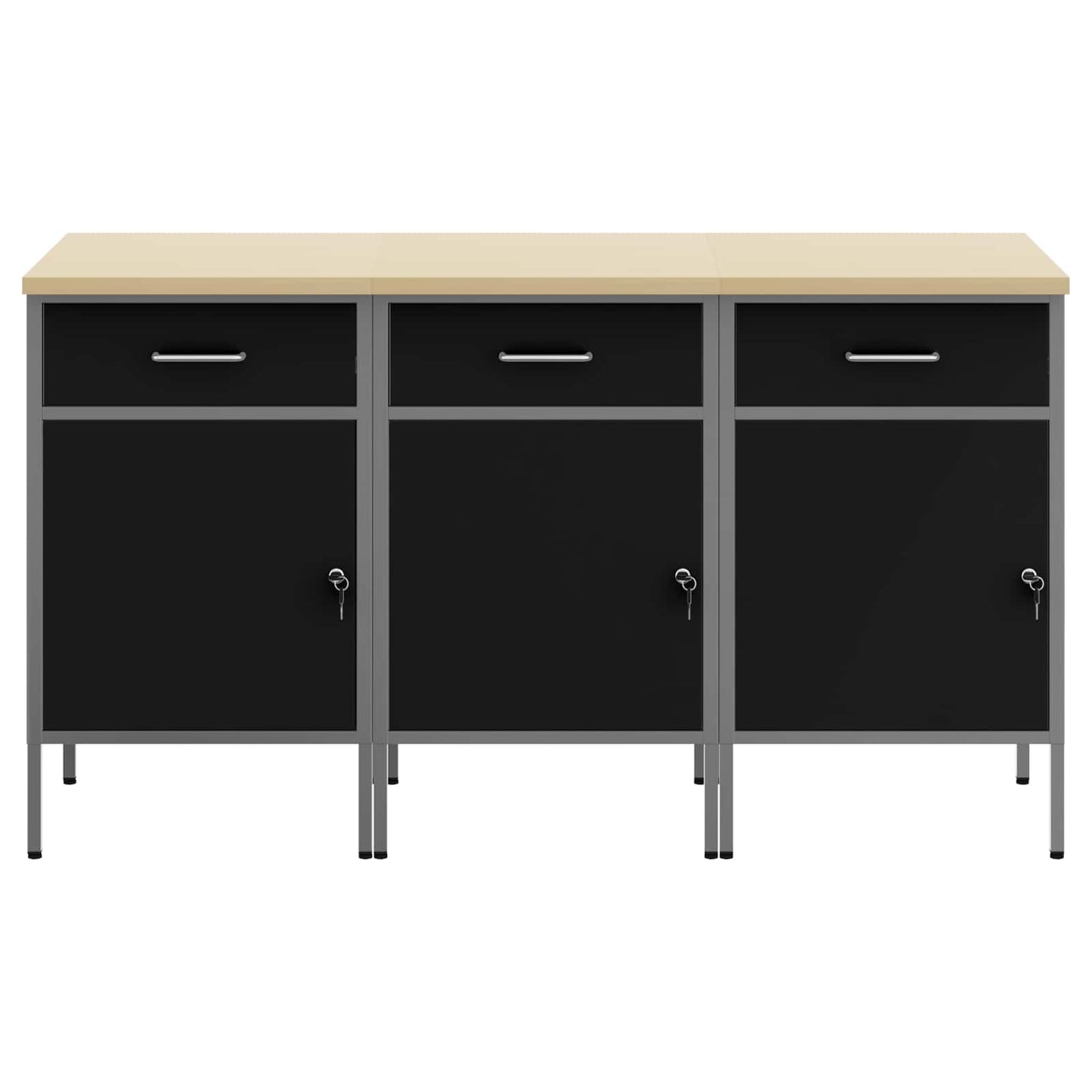 Arbejdsskab med skuffe 3 pcs Sort og grå 150 x 55 x 85 cm