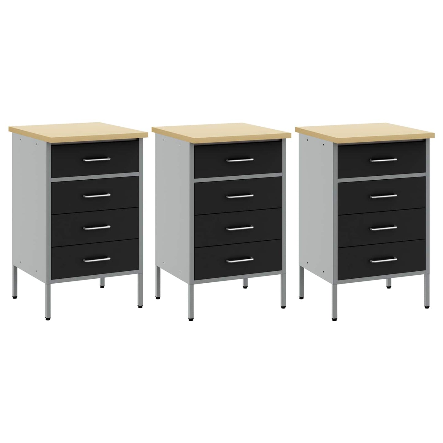 Arbejdsskab med skuffe 3 pcs Sort og grå 150 x 55 x 85 cm