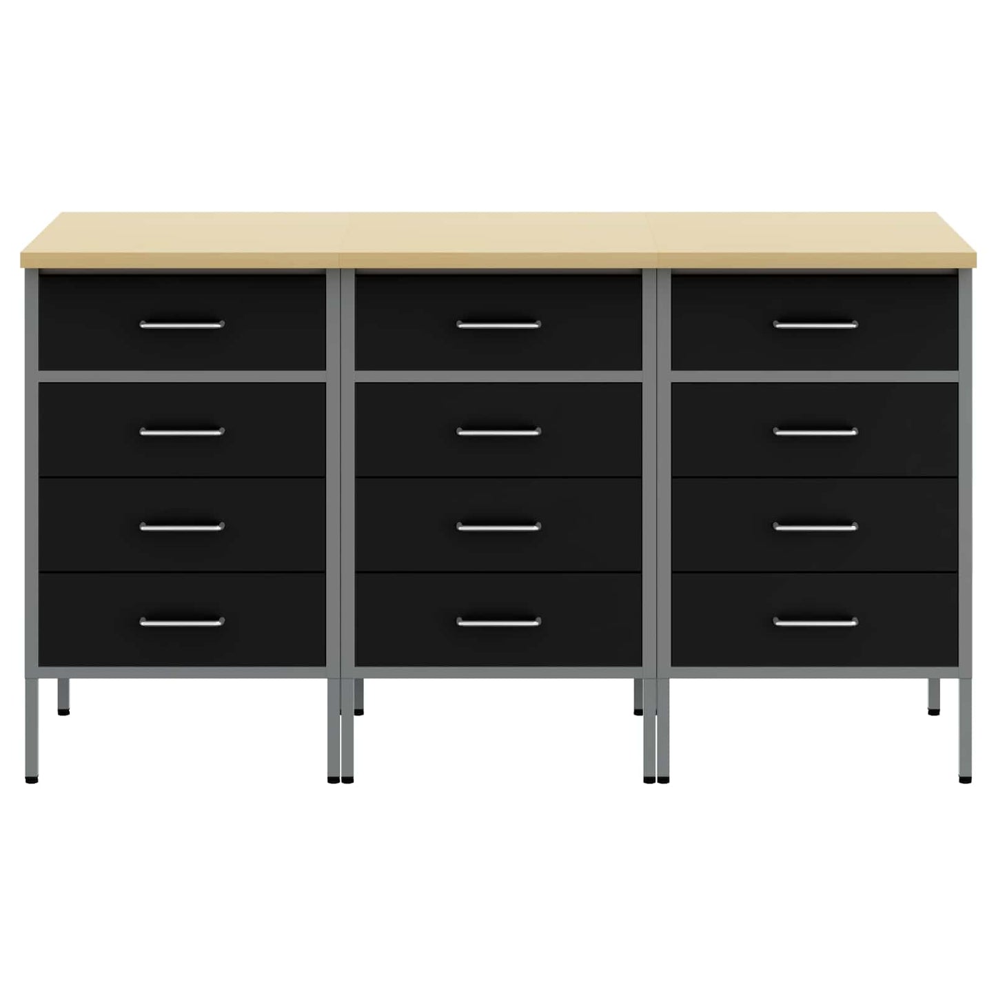 Arbejdsskab med skuffe 3 pcs Sort og grå 150 x 55 x 85 cm