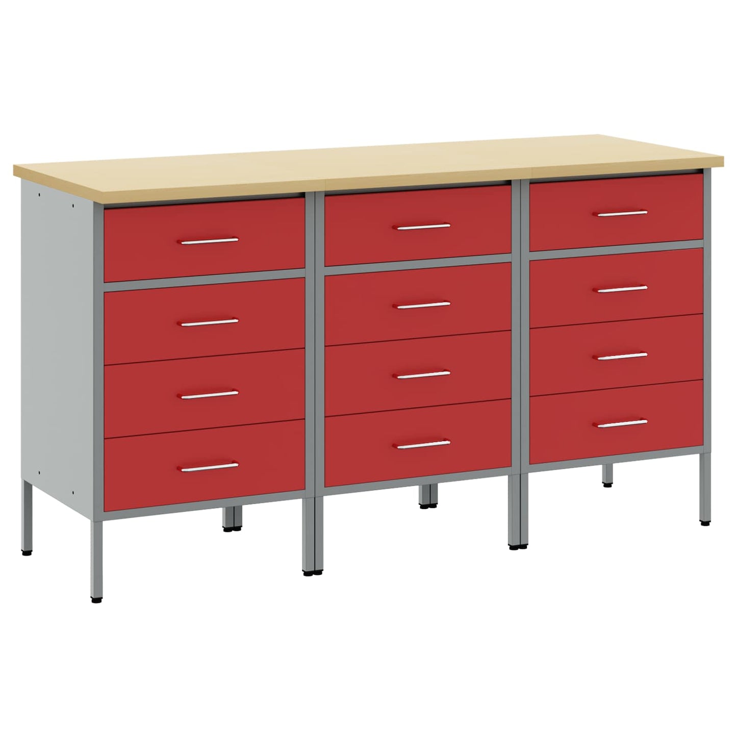 Arbejdsskab med skuffe 3 pcs Rød og Grå 150 x 55 x 85 cm