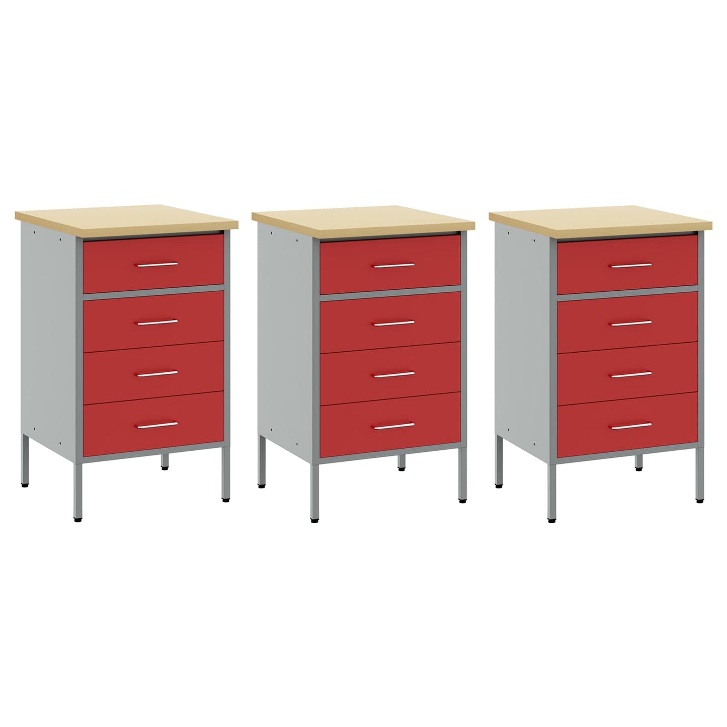 Arbejdsskab med skuffe 3 pcs Rød og Grå 150 x 55 x 85 cm