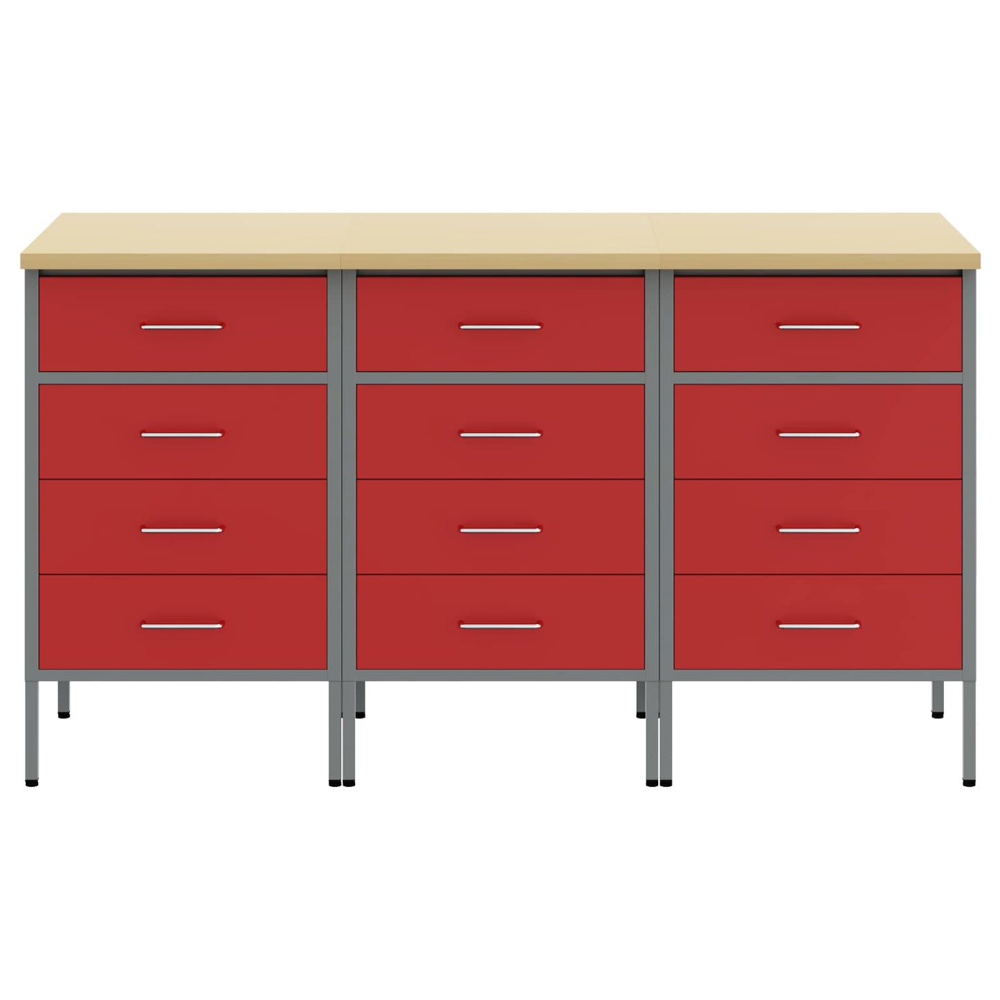 Arbejdsskab med skuffe 3 pcs Rød og Grå 150 x 55 x 85 cm