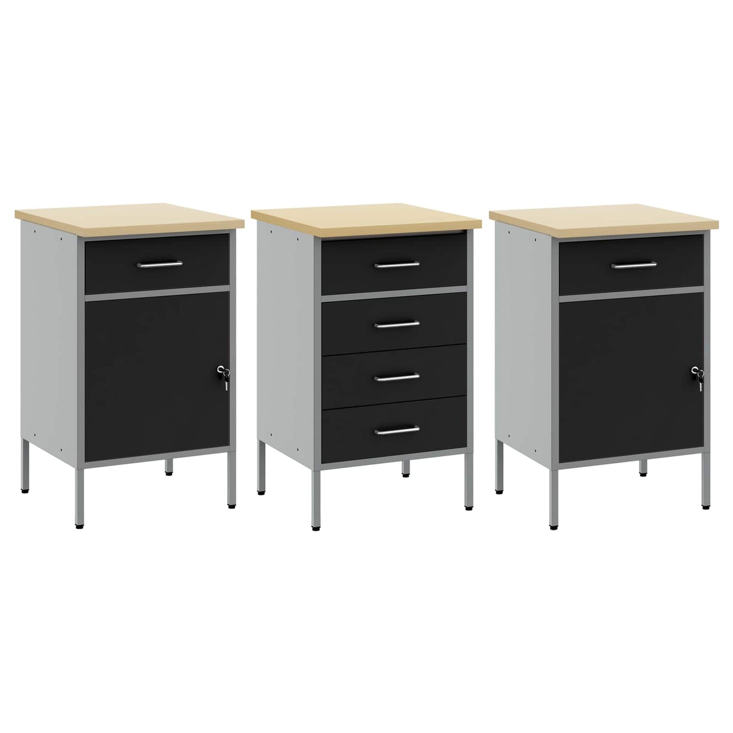 Arbejdsskab med skuffe 3 pcs Sort og grå 150 x 55 x 85 cm
