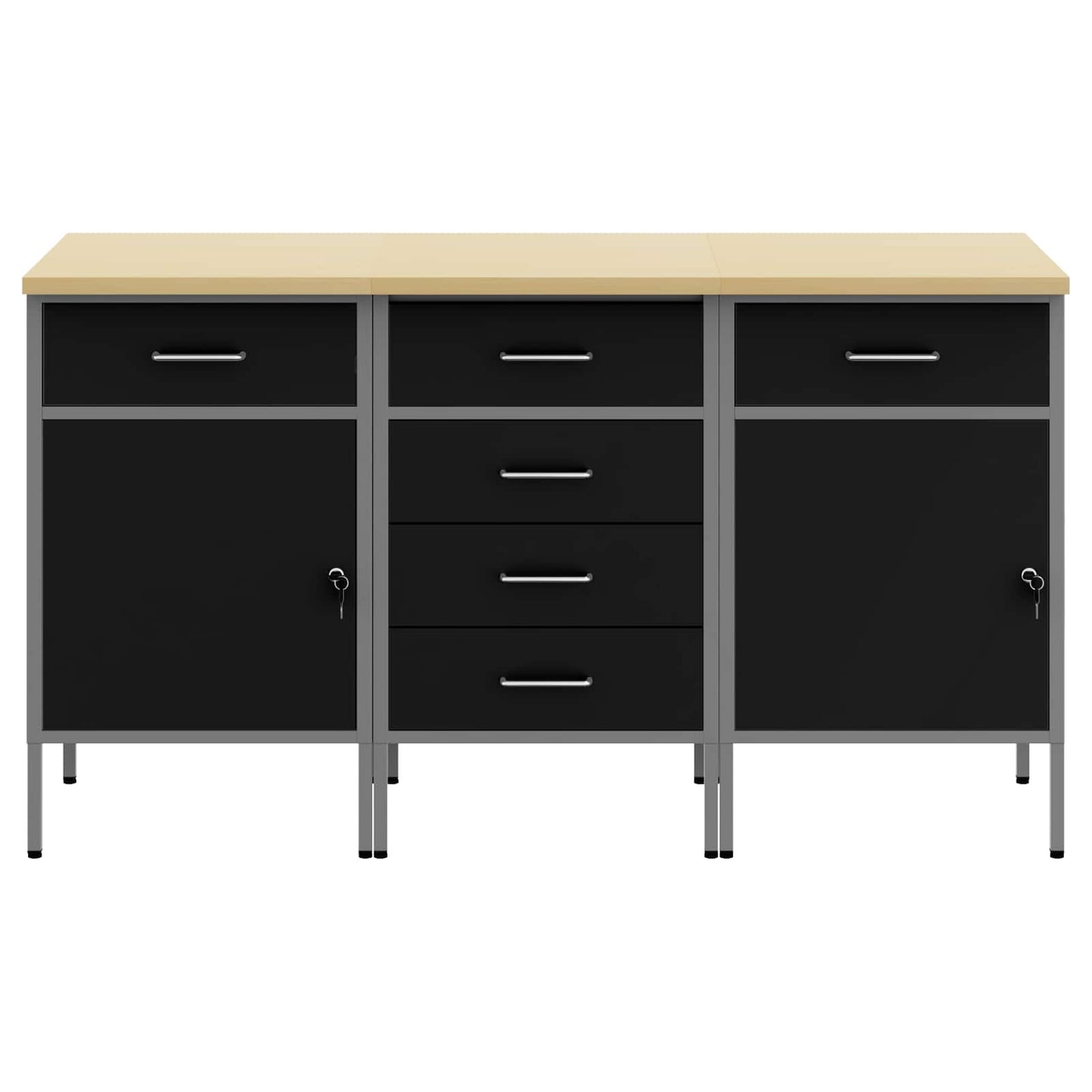 Arbejdsskab med skuffe 3 pcs Sort og grå 150 x 55 x 85 cm