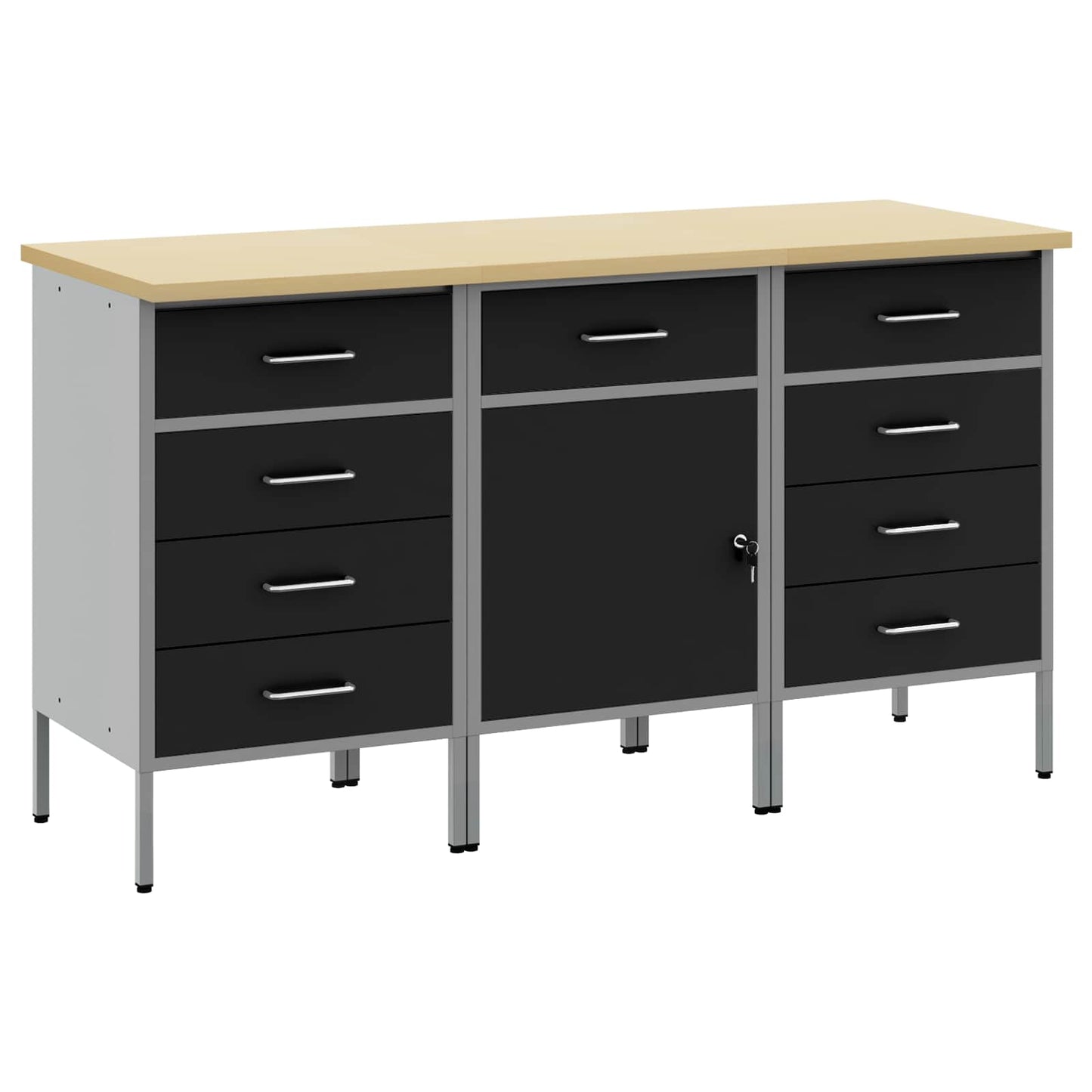 Arbejdsskab med skuffe 3 pcs Sort og grå 150 x 55 x 85 cm