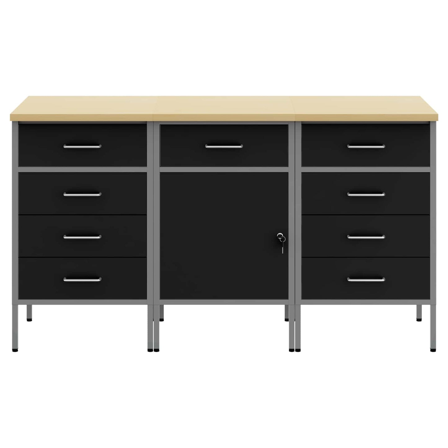 Arbejdsskab med skuffe 3 pcs Sort og grå 150 x 55 x 85 cm