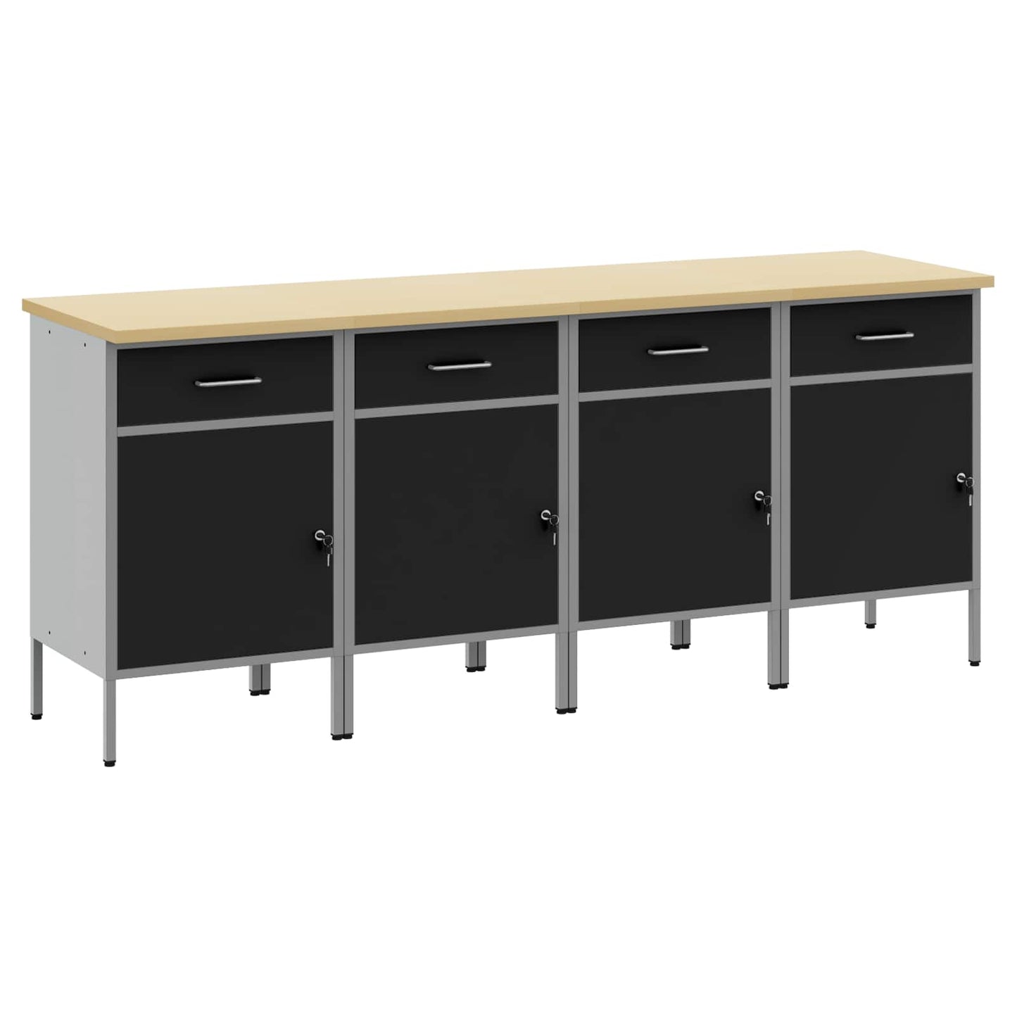 Arbejdsskab med skuffe 4 pcs Sort og grå 200 x 55 x 85 cm