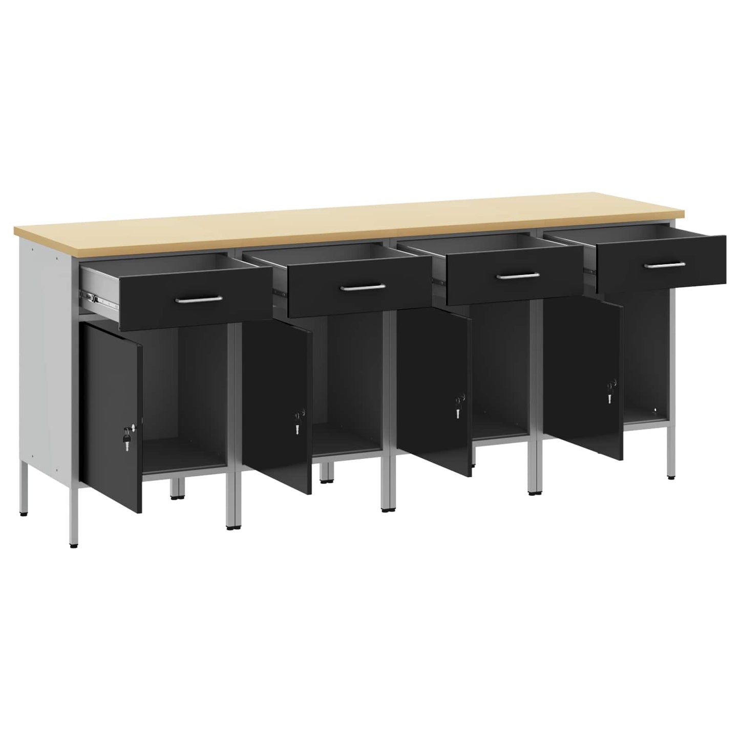 Arbejdsskab med skuffe 4 pcs Sort og grå 200 x 55 x 85 cm