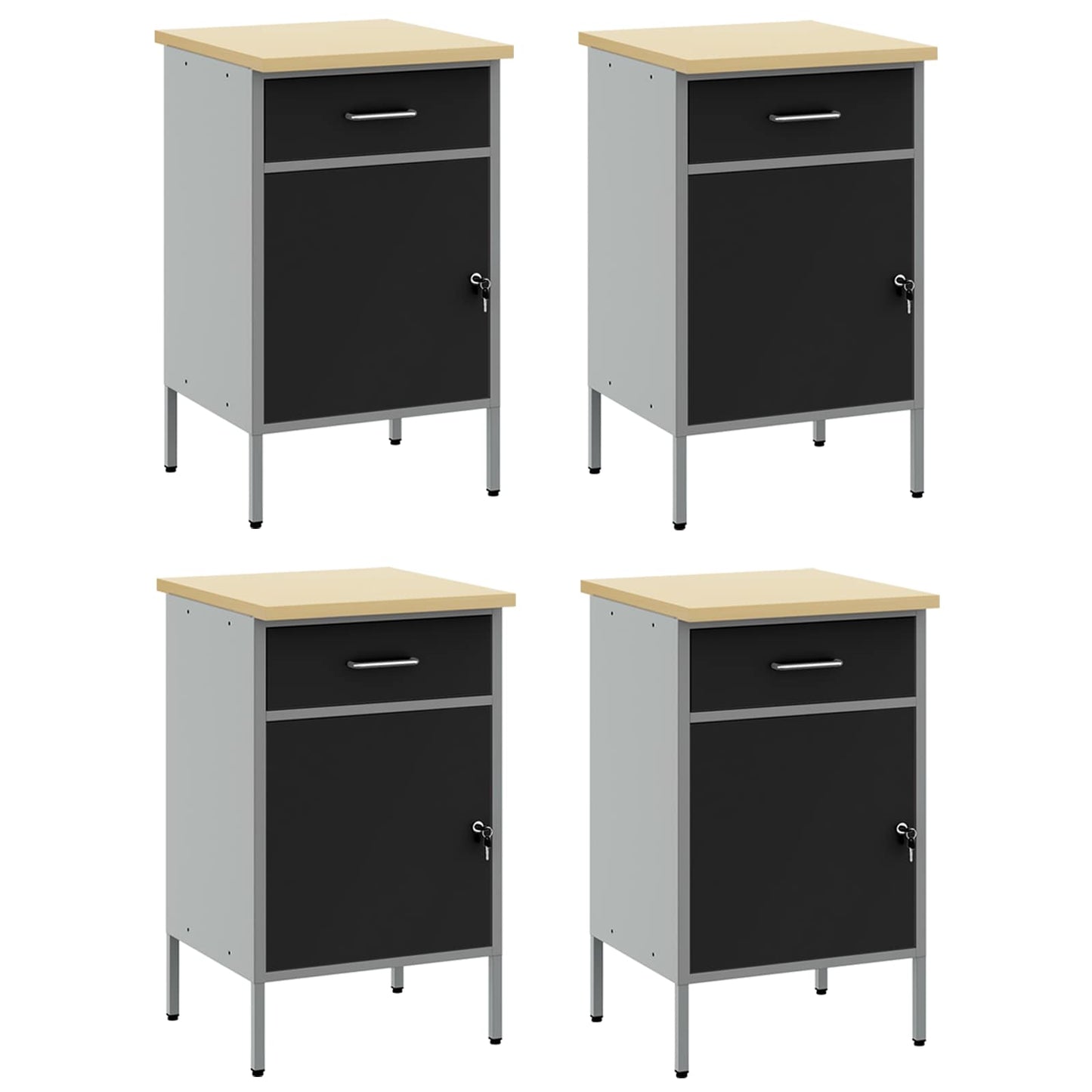 Arbejdsskab med skuffe 4 pcs Sort og grå 200 x 55 x 85 cm