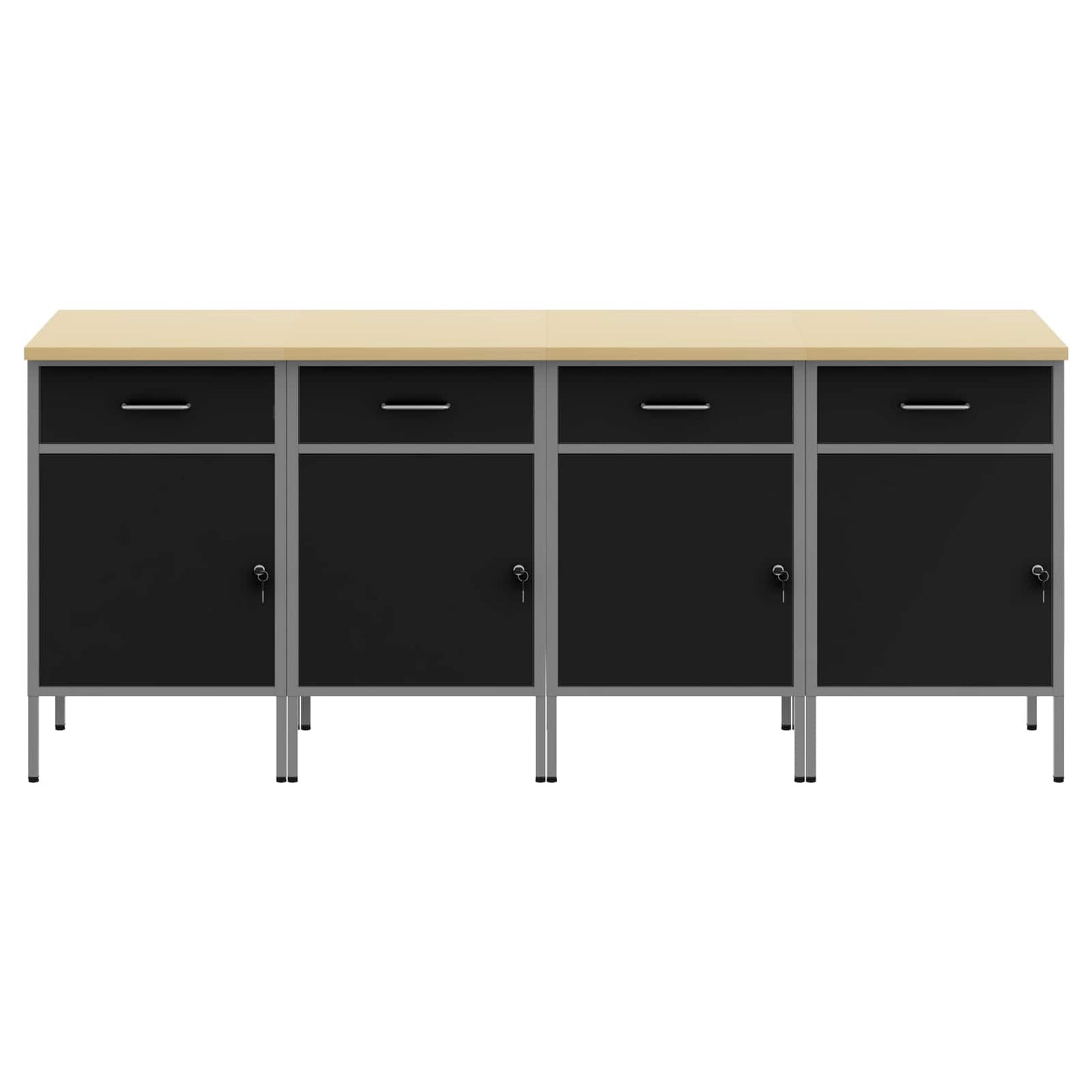 Arbejdsskab med skuffe 4 pcs Sort og grå 200 x 55 x 85 cm