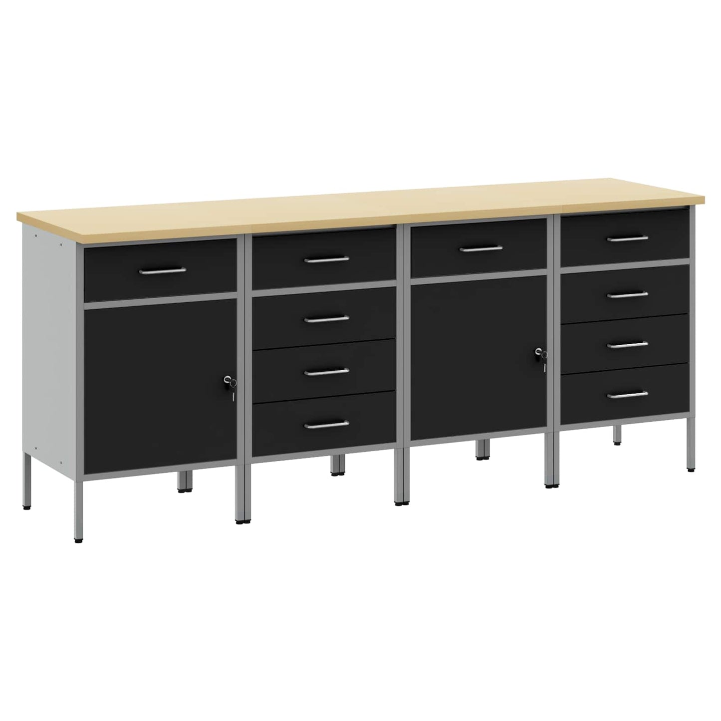 Arbejdsskab med skuffe 4 pcs Sort og grå 200 x 55 x 85 cm