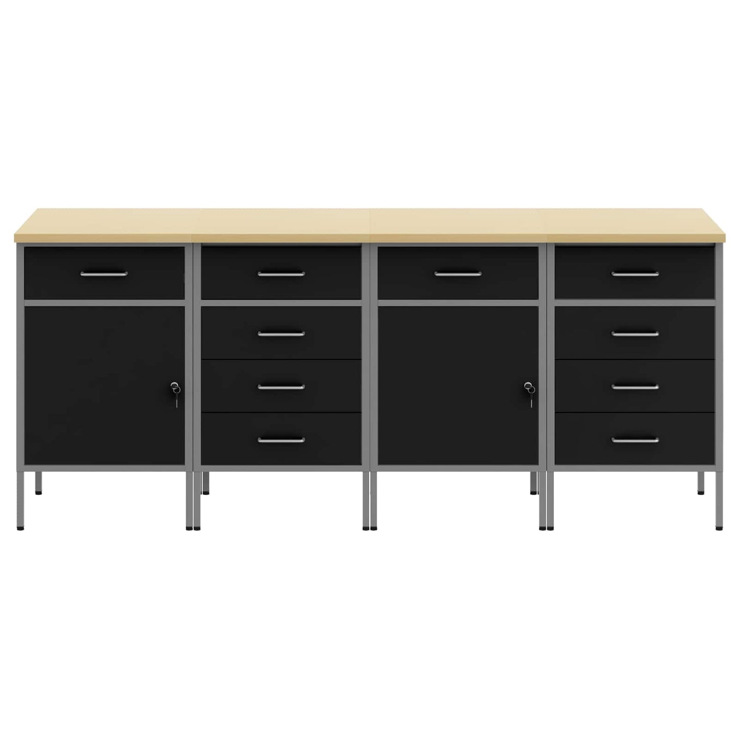 Arbejdsskab med skuffe 4 pcs Sort og grå 200 x 55 x 85 cm