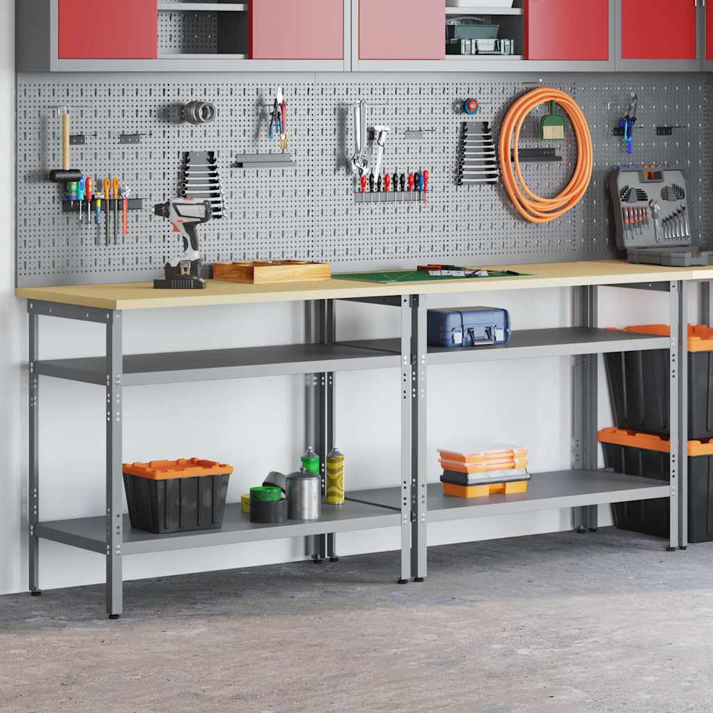 Arbejdsbænk-sæt med hylder - 2 stk, beige/grå, 200 × 55 × 85 cm
