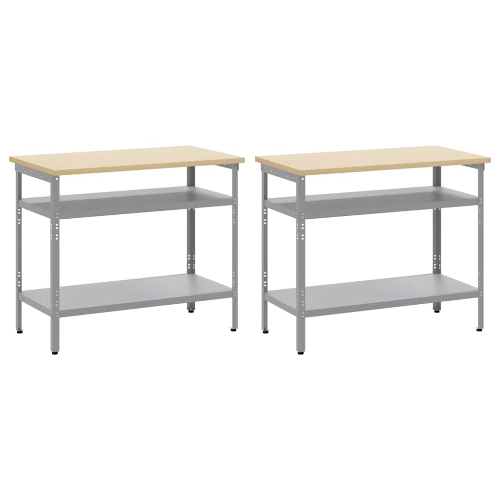 Arbejdsbænk sæt med hylde 2 pcs Beige og grå 200 x 55 x 85 cm