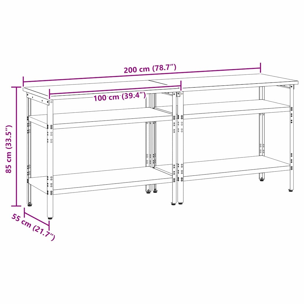 Arbejdsbænk sæt med hylde 2 pcs Beige og grå 200 x 55 x 85 cm