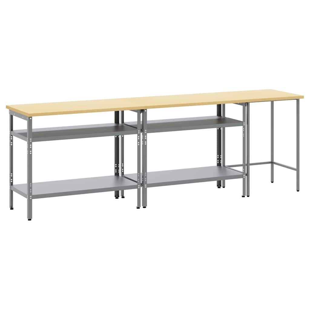 Arbejdsbænk sæt med hylde 3 pcs Beige og grå Pulverlakeret stål