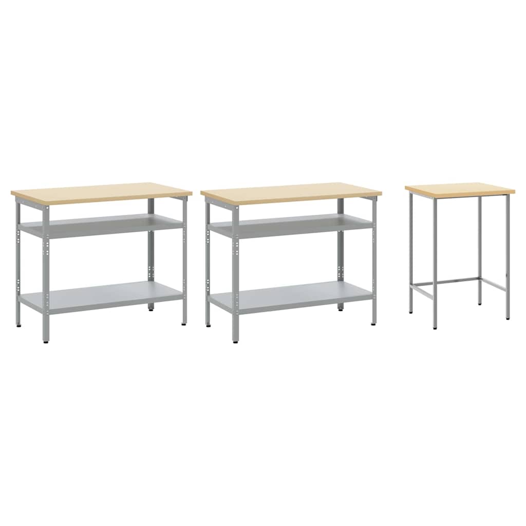 Arbejdsbænk sæt med hylde 3 pcs Beige og grå Pulverlakeret stål