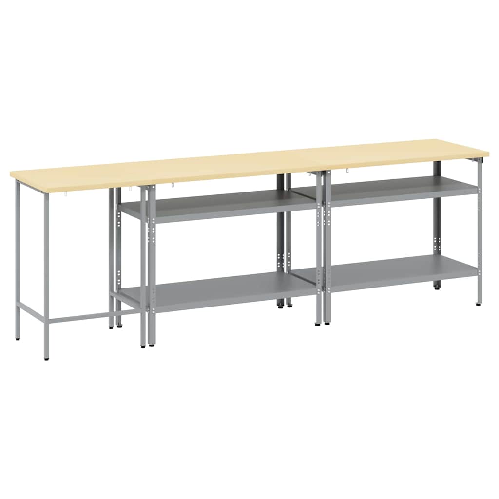 Arbejdsbænk sæt med hylde 3 pcs Beige og grå Pulverlakeret stål